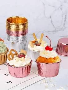 50pcs/Set Round Paper Cupcake And Muffin Baking Cups, 9 Assorted Colors, Make Baking Easier, Heat-Resistant Oil-Proof Aluminum Foil Baking Cups, Suitable For Weddings, Parties, Valentine's Day, Christmas, Halloween, Easter, Thanksgiving, Holiday Baking Supplies, Decorative Cupcake Liners. - Pink - View 6