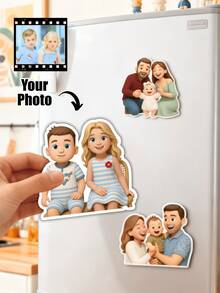 1/3/5pcs, Personalized Photo Fridge Magnets ,Perfect Gift For Home Decor ,Print Your Family Photo On Fridge Magnet,Custom Cartoon Magnet With Personalized Photo To Illustrated Character, Printing On Synthetic Paper Fridge DecorDecoration