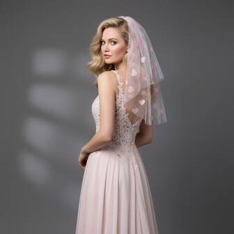 1 st lätt dubbelskiktad rosa nätslöja med hjärtdekor, elegant kort modell lämplig för resefoton, bröllopsregistrering, vuxenceremoni, festtillbehör till alla hjärtans dag