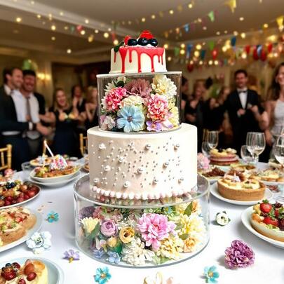 1个4英寸高透明亚克力蛋糕架，可填充蛋糕，蛋糕增高架，蛋糕层架，圆形蛋糕架，婚礼蛋糕架，圆柱形蛋糕架，适用于派对和生日派对