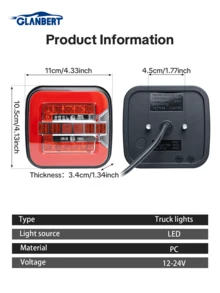 GLANBERT 1套拖车尾灯套件,7线束套件,带卡车侧灯条,红/黄/白透镜带反光片,12V高亮度拖车尾灯,转向信号警示灯,适用于拖车、卡车、房车 - 1拖2 - 查看 3