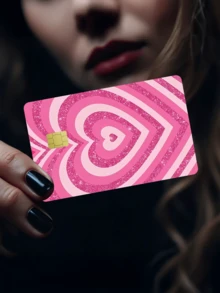 1张心形设计信用卡贴纸，酷炫心形图案，浪漫风格，情人节礼物之选，PVC材质，防指纹防刮花，男女皆宜，情侣适用，适用于借记卡/信用卡、银行卡、交通卡、学生证等，可DIY