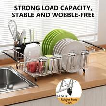 Dish Drying Rack In Sink, Expandable Stainless Steel Dish Drainers For Kitchen Counter, Dish Dryer Rack For Inside Sink, Over The Sink Dish Racks With Utensil Holder, Silver,Kitchen Sink Drain Strainer With Cutlery Holder & Cup Holder - Silver - View 10
