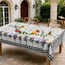 1pc/36pcs Lemon & Floral Pattern Wrinkle-Resistant Tablecloth, Embossed Edge, Rectangular/Round, Multiple Sizes, Polyester Fabric, Indoor Dining/Outdoor Party