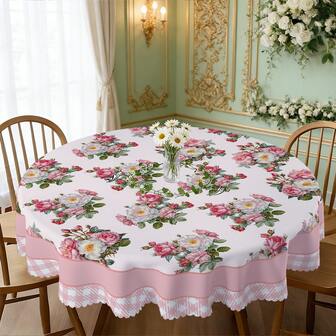 1pc/36pcs European Floral Pattern Wrinkle-Resistant Tablecloth, Embossed Edge Craft, Rectangular/Round Tablecloth, Multiple Sizes Available, Polyester Fiber Tablecloth, Indoor Dining/Outdoor Party