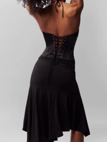 Women's Tie Front Button Down Cami Top Y2k Spaghetti Strap Bustier Corset Tops Camisole - màu đen - Xem 4
