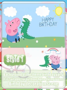 Pano de Bottom de Aniversário com Tema Cartoon Peppa Pig, Decoração de Bottom de Festa com Tema Cartoon - Multicolorido - Visão 4