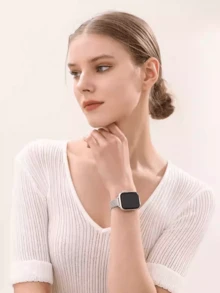 1pc Stainless Steel Metal Band, Suitable For Apple Watch Ultra SE/S1-S10, Wheat Ear Fashion Smart Watch Band, Double Buckle Design, High-Quality Material, Stylish And Durable, Unisex - Silver - View 6