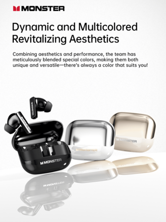  Auriculares inalámbricos Monster MQT50 TWS con llamadas HD, auriculares estéreo, auriculares deportivos para juegos, larga duración de la batería