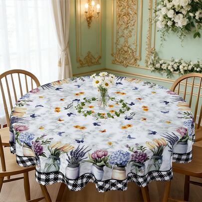 1 pieza/36 piezas Mantel resistente a las arrugas con estampado de limón y floral, borde en relieve, rectangular/redondo, múltiples tamaños, tela de poliéster, para comedor interior/fiesta al aire libre