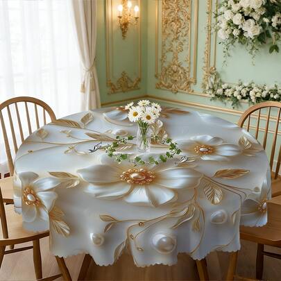 1pc/36pcs Spring & Summer Floral Pattern Wrinkle-Resistant Tablecloth, Embossed Edge Craft, Rectangular/Round Tablecloth, Multiple Sizes Available, Polyester Fiber Tablecloth, Indoor Dining/Outdoor Party