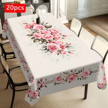 1/20 piezas Mantel de primavera, patrón de rosa floral, material de poliéster, adecuado para el hogar, la cocina, la fiesta al aire libre en el jardín, un gran regalo e ideal para la decoración del hogar y la decoración de primavera - Multicolor - Ver 11