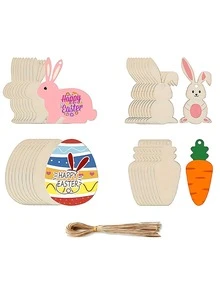 8件套复活节彩蛋、兔子和胡萝卜木制工艺品 | 木制挂饰，空白木片可用于涂鸦装饰，手工装饰画，复活节礼物，复活节装饰品，创意手绘或节日挂饰 - 彩色 - 查看 4