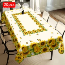 1/20pcs Polyester Sunflower Pattern Tablecloth, Suitable For Home Kitchen Outdoor Garden Party Decoration, Holiday Decor, Family Gift, Home Decor, Spring Decoration - Multicolor - View 14