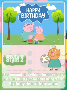 Peppa Pig Bottom de aniversário com tema de porco cartoon, itens de decoração de festa, itens de decoração de quarto e criado-mudo - Multicolorido - Visão 16