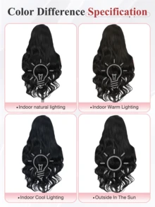 28 Zoll lange schwarze wellige synthetische Perücke, Seitenscheitel Wasser Welle Perücke, natürlich aussehend, hitzebeständig, geeignet für den täglichen Gebrauch, Partys und Cosplay - Schwarz - Übersicht 9