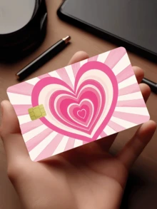 1张心形设计信用卡贴纸，酷炫心形图案，浪漫风格，情人节礼物之选，PVC材质，防指纹防刮花，男女皆宜，情侣适用，适用于借记卡/信用卡、银行卡、交通卡、学生证等，可DIY