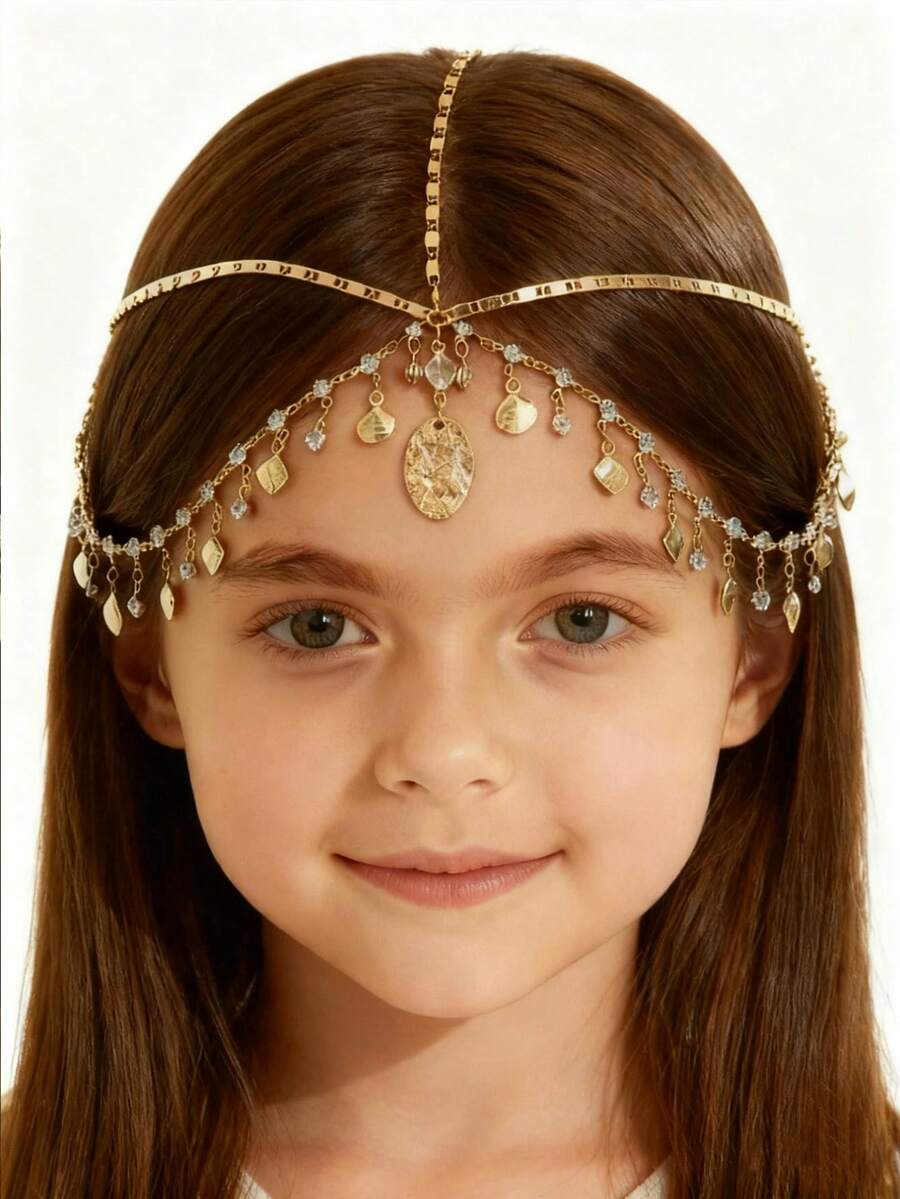 Girl's Luxury Bridal Headchain, Fashionable Bohemian Style Wedding Headpiece, Gold Headpiece, Student Supplies, Girls Accessories - Multicolor - View 1