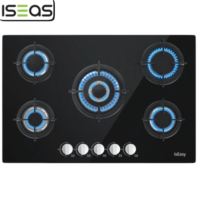 IsEasy Plaque Gaz 5 Feux, Plaque de Cuisson, Avec 5 Foyers à Gaz, Cuisinière Encastrable, Gaz Naturel/Propane (5 Brûleurs)