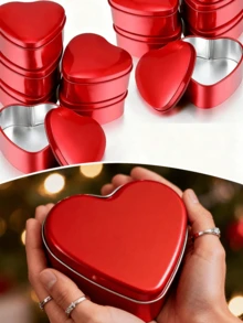 1个心形金属铁盒，带盖 - 红色、粉色、紫色，情人节和生日礼物盒，无异味派对礼品盒，适合存放糖果、巧克力、珠宝 - 金属结构，礼品盒，糖果收纳盒，浪漫设计，带盖设计 - 彩色 - 查看 1