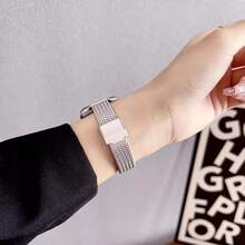 1pc Stainless Steel Metal Band, Suitable For Apple Watch Ultra SE/S1-S10, Wheat Ear Fashion Smart Watch Band, Double Buckle Design, High-Quality Material, Stylish And Durable, Unisex - Silver - View 2