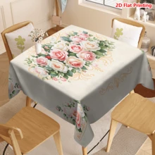 1/20pcs Spring Tablecloth, Floral Rose Pattern, Polyester Material, Elegant Retro Style, Suitable For Home, Kitchen, Outdoor Garden Party Decor, Great Gift And Ideal Choice For Spring Home Decoration - Multicolor - View 17