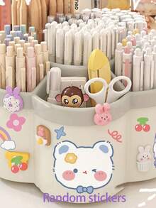 1个旋转笔筒收纳架，大容量，多隔层，适合学生、儿童书桌使用，创意笔架，简约设计，附赠随机贴纸图案 - 彩色 - 查看 6