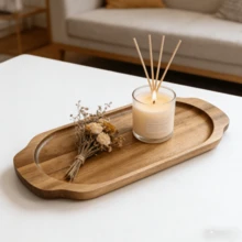 Stilvolle Holztablett - Struktur, perfekte Heimdekoration und Funktionalität, geeignet für Zuhause, Restaurant, Camping und Küchentheke als Mittelpunkt, für Lebensmittelpräsentation und -servieren, Desserts und Snack-Platte, Premium-Holztablett, rustikales Geschirr, verleiht der Heimdekoration Eleganz, Geschenk für Feiertage - Braun - Übersicht 5