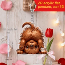 1/3pcs Cute Brown Dog 2D Acrylic Flat Hanging Decor Romantic Puppy Holding Rose Keychains Car Rearview Mirror Dog Lovers Gift Hanging Ornament Handbag Backpack Charm Aesthetic Animal Key Ring Decor Accessories - Multi-color D-shaped Keychain - View 8