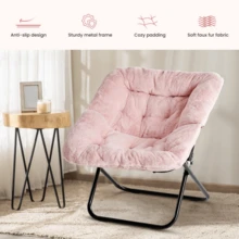 Saucer Chair For Adults, Teens, Faux Fur XL Circle Chair For Bedroom, Dorm & Gaming, Foldable Comfy Accent Seat For Small Spaces, Oversized Style Thick Padded Meatal Frame - Pink - View 1