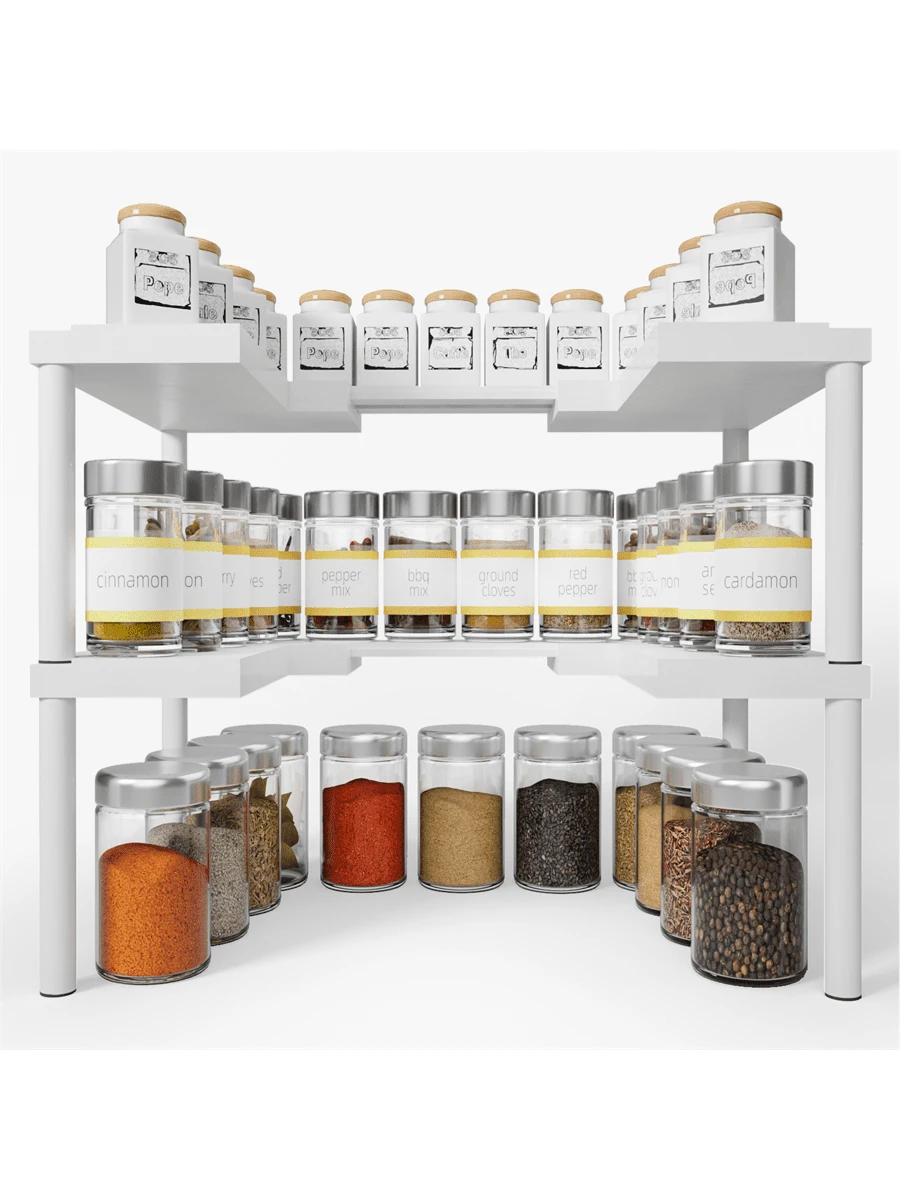 Expandable Bamboo Spice Rack Organizer For Cabinet - Stackable Shelves For Kitchen Seasoning & Pantry Storage, Sturdy & Versatile - Natural Bamboo, Adjustable, Expandable, Lightweight, Washable, Waterproof - 白色 - 查看 1