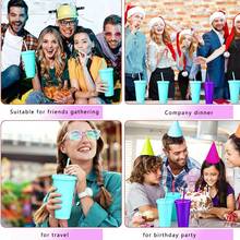 KAFUFU 25 Pack Plastic Tumblers With Lids And Straw, Reusable Cups With Lids And Straws Colorful Cups For Cold Drink Iced Coffee, Plastic Tumbler Bulk For Party Birthday Gifts (24 Oz, Stylish Colors) - 25pc 天藍色 - 查看 6