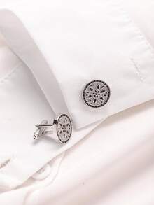 1 Pair Stainless Steel Vintage Floral Pattern Cufflinks, Casual & Business Style, Suitable For Men's Suit & Shirt Wear, Ideal Gift For Friends, Birthday - Multicolor - View 4