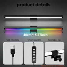 1条LED显示屏灯条，屏幕安装式台灯，亮度可调，阅读灯，USB供电，电脑办公护眼灯，适用于游戏和家庭办公环境，冷白光、暖白光、中性白光可选，桌面游戏氛围灯 - RGB+三色調光 - 查看 6