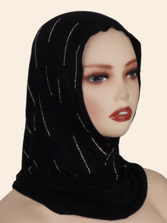 1個 女性用ファッショナブルでエレガントなムスリムヒジャブヘッドスカーフ、ラインストーン装飾の中東スタイル、快適なモーダル素材