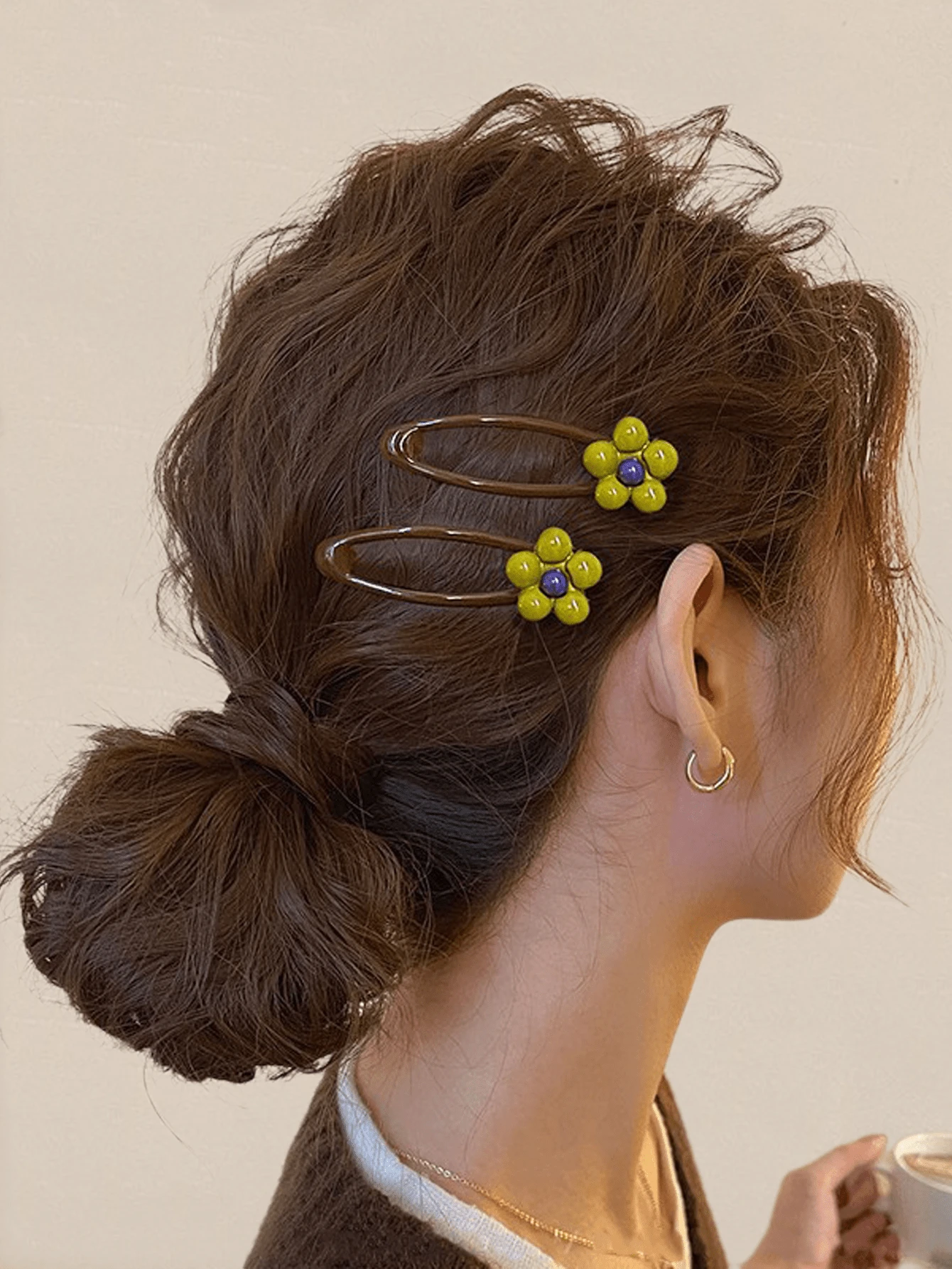 2个韩式可爱花朵发夹，优雅刘海夹，女士适用