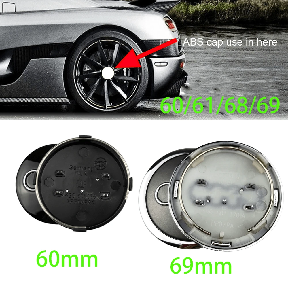 4pcs 60mm 61mm 68mm 69mm Car Wheel Center Hub Cap Emblem Badges, Fit For Audi TT B5 B6 B7 B8 8P 8V 8L C6 C7 4F A1 A3 A5 A6 Q3 Q5 A8 - Audi - View 1
