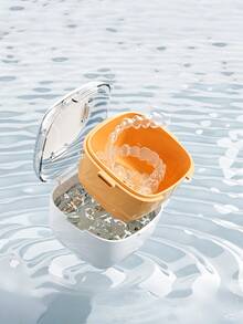 1个双层便携式牙齿保持器盒，ABS密封正畸保持器收纳盒，隐形保持器牙齿矫正保持器收纳盒，防异味、防潮、小巧设计、无需电池，适合居家和旅行使用，便携式假牙收纳盒，家居收纳盒，双层牙科盒，保持器盒，隐形保持器收纳盒，夏季旅行牙齿护理盒 - 彩色 - 查看 7