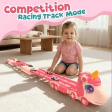 Unicorn Foldable Race Track Truck Toy Set - 2-Player Dual Launcher With Random ALLOY 2 Cars, 160cm Folding Track For Kids, Perfect New Year/Birthday Gift For Boys And Girls Ages 3+ - Multiple Styles - View 6