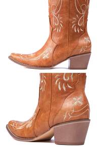 Women's Western Cowgirl Cowboy Boots, Embroidered Knee High Side Zipper, Chunky Heel Vintage Distressed Retro Style, Spring Summer Shoes Festival Gift Holiday Party Vacation Outdoor Boots - 棕色 - 查看 9