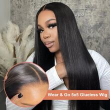 Wear And Go Glueless 5x5 HD Lace Closure Wig 250% Density Bone Straight Lace Front Wig No Glue Required Easy To Wear Human Hair Wigs 15A 100% Brazilian Virgin Straight Style Pre-Plucked Baby Hairs Put On And Go Straight Human Hair Wig Pre-Bleached Knots Elegant And Natural Appearance Snug Fit Human Hair Wig - Natural Black - 查看 6