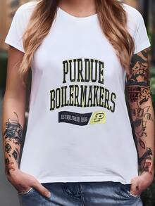 Womens Vintage Ncaa Purdue Boilermakers Hoodie Purdue Pullover Hooded Purdue Boilermakers Logo Graphic Print Purdue Boilermakers Football Gray T-Shirt - 白色 - 查看 1
