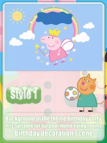 Peppa Pig Bottom de aniversário com tema de porco cartoon, itens de decoração de festa, itens de decoração de quarto e criado-mudo - Multicolorido - Visão 4