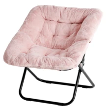 Saucer Chair For Adults, Teens, Faux Fur XL Circle Chair For Bedroom, Dorm & Gaming, Foldable Comfy Accent Seat For Small Spaces, Oversized Style Thick Padded Meatal Frame - Pink - View 2