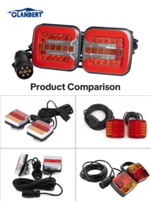 GLANBERT 1套拖车尾灯套件,7线束套件,带卡车侧灯条,红/黄/白透镜带反光片,12V高亮度拖车尾灯,转向信号警示灯,适用于拖车、卡车、房车 - 1拖2 - 查看 4
