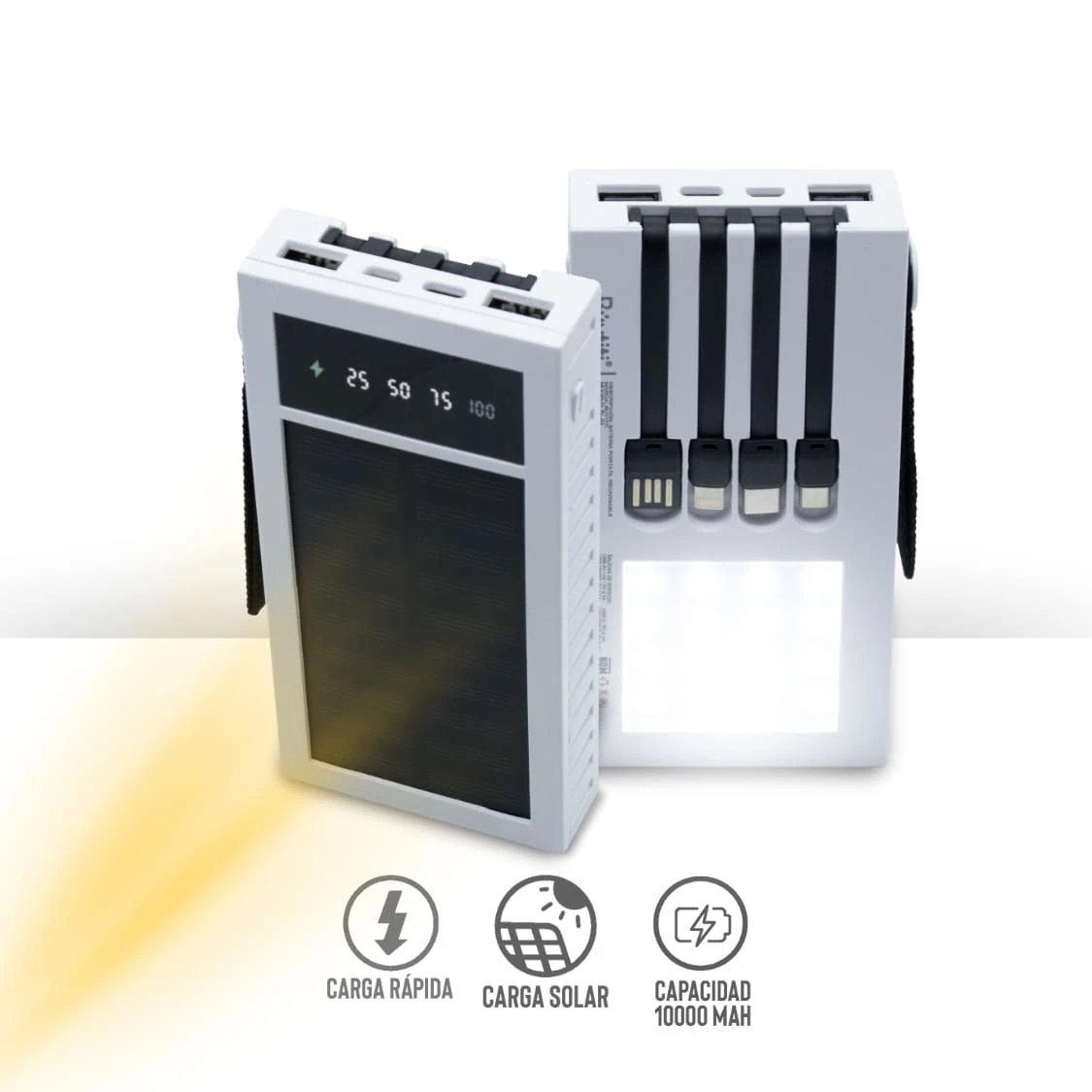 Power Bank 4 en 1 de 10000mAh con Panel Solar Carga Rápida Multifuncional Power Bank