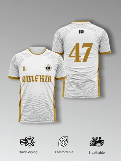 KOVSEE 男士白色 OMERTA 拳击球衣 - 吸湿排汗透气面料，47 码。球迷版训练上衣，适合足球、健身和休闲穿着。