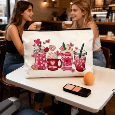 Valentine's Day Gift Bag, Cosmetic Bag - Romantic Themed Printed Shopping Bag Cosmetic Bag, Multiple Designs Available, Lightweight & Spacious, Valentine's Day Gift Bag, Creative Valentine's Day Flower Bag, Valentine's Day/Lover's Practical Gift