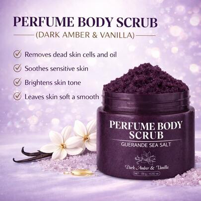 120g Sea Salt Exfoliating Scrub, Smooths And Softens Skin, Amber Vanilla Fragrance, Gently Removes Dull Skin, Brightens And Softens Entire Body