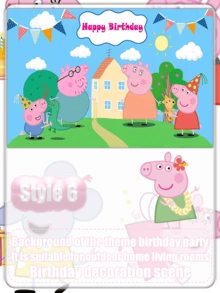 Peppa Pig Cenário de decoração com tema de desenho animado para o pano de Bottom do banner de aniversário - Multicolorido - Visão 10